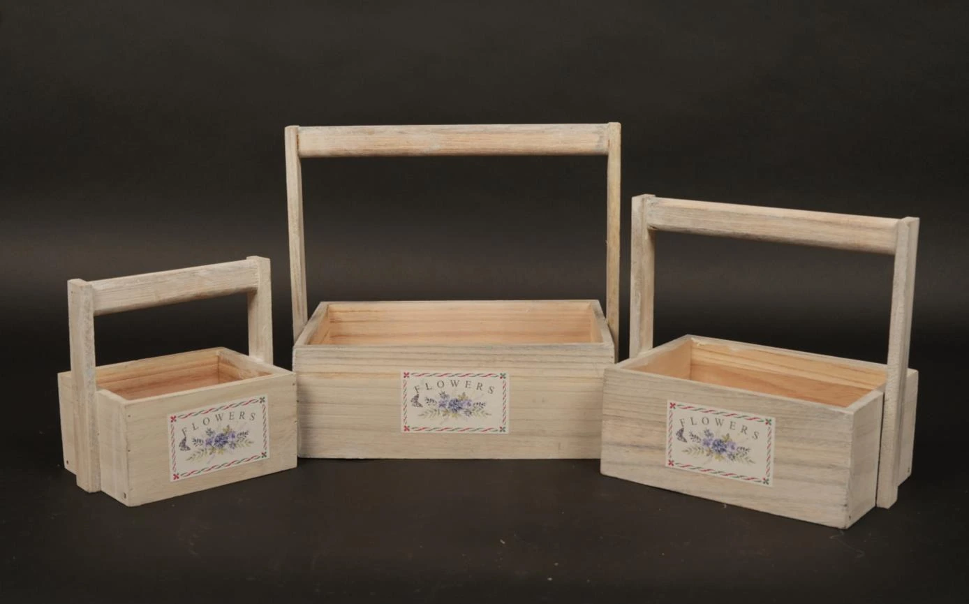 Wooden Tray With Handle Set Of 3 30*20*30/24*17*25/19*14*20 cm